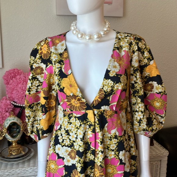 Free People Lydia 100% Cotton midi dress in Autumn floral print colors Size S - Picture 2 of 12